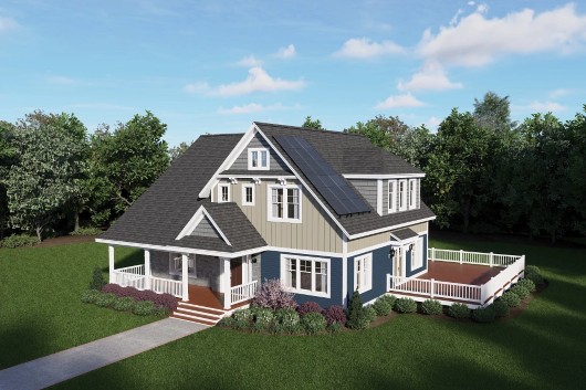 3D rendered image of solstice panels on residential home